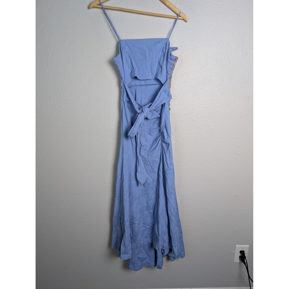 Free People Dress Womens S Blue Long Wrap Dress Strappy Square Neck Cotton - Picture 1 of 11